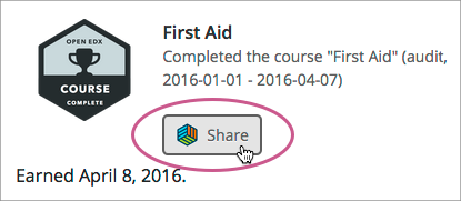 The Mozilla Backpack share button is available for each badge on the Accomplishments section of your user profile page.