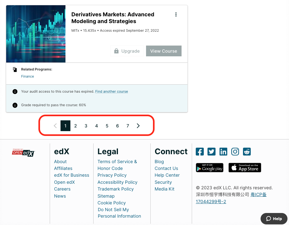 Next, previous and page number buttons appear below the list of courses